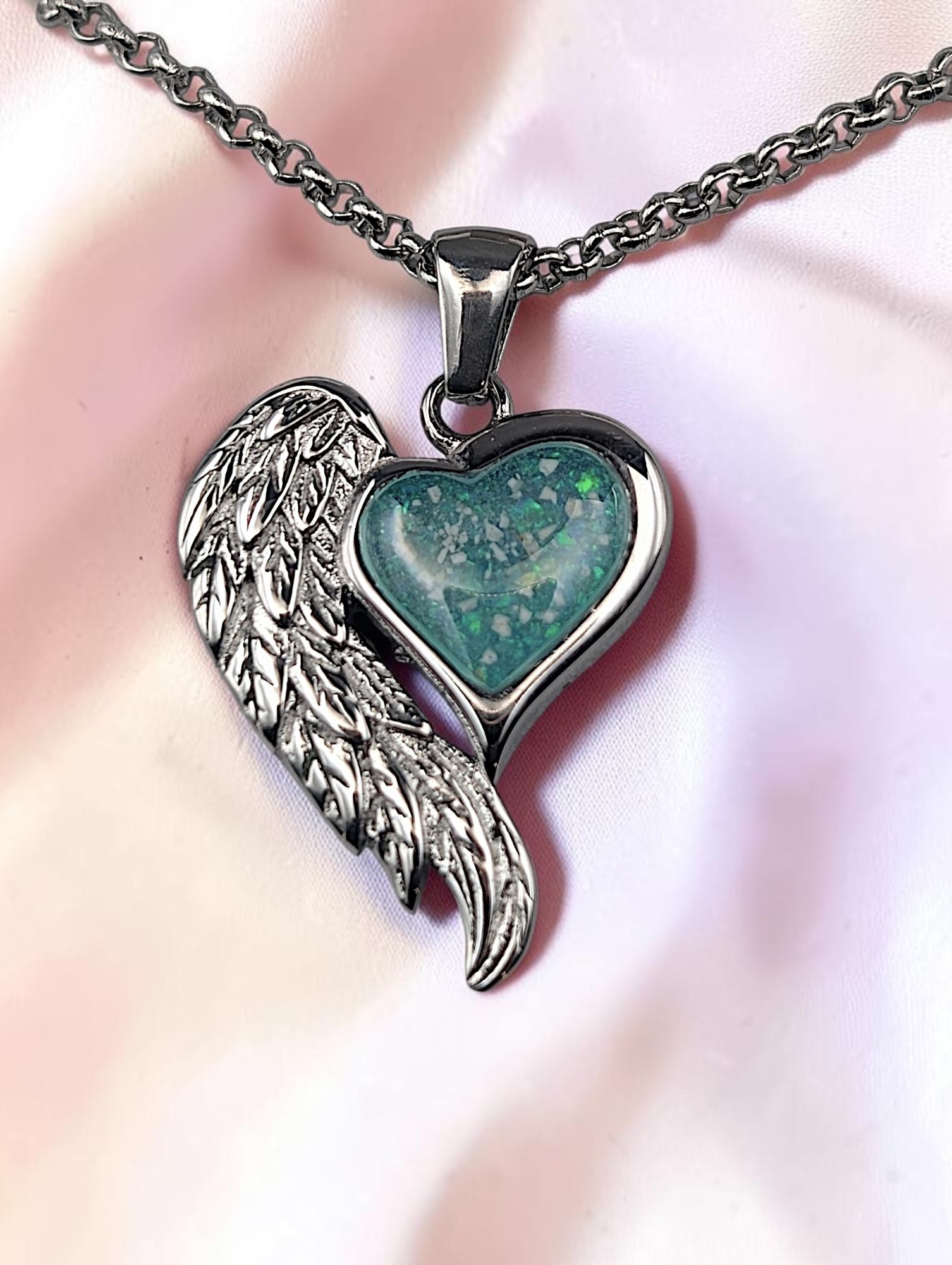 Angel Wing Heart Memorial Pendant